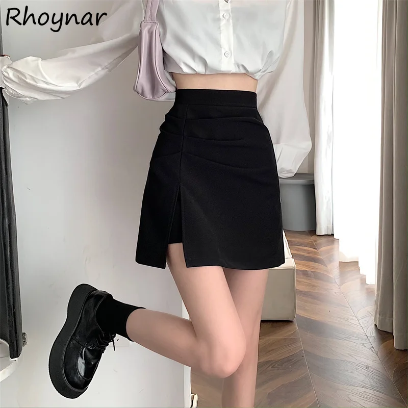 

Skirts Women Fashion Trendy Streetwear Leisure All-match Korean Style Design High Waist Pleated Side-slit Students Cool Summer