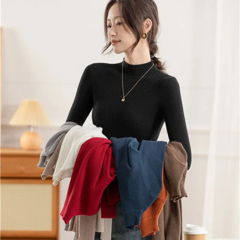 Soft Turtleneck Women Autumn Winter Pullover Sweater Basic Casual Slim Stretch Soft Ribbed Knitted Top Woman Sweaters 2024