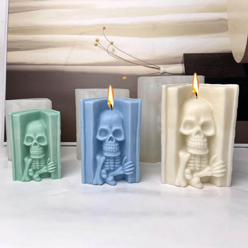 1 stücke buch Schädel silikon kerze form Handgemachte DIY duft kerze Gips handwerk Harz zement ton seife form Halloween geschenk