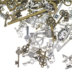 100pcs Assorted mixed 70+ styles Vintage Bronze Tibetan Silver skeleton Key Charms Pendants Jewelry Making