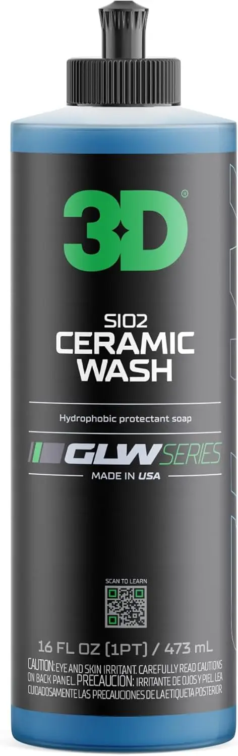 

3D SiO2 Ceramic Car Wash & Wax Soap - pH Neutral Shampoo with Hydrophobic Protection, Deep Gloss, Scratch-Free Detailing, 16 oz