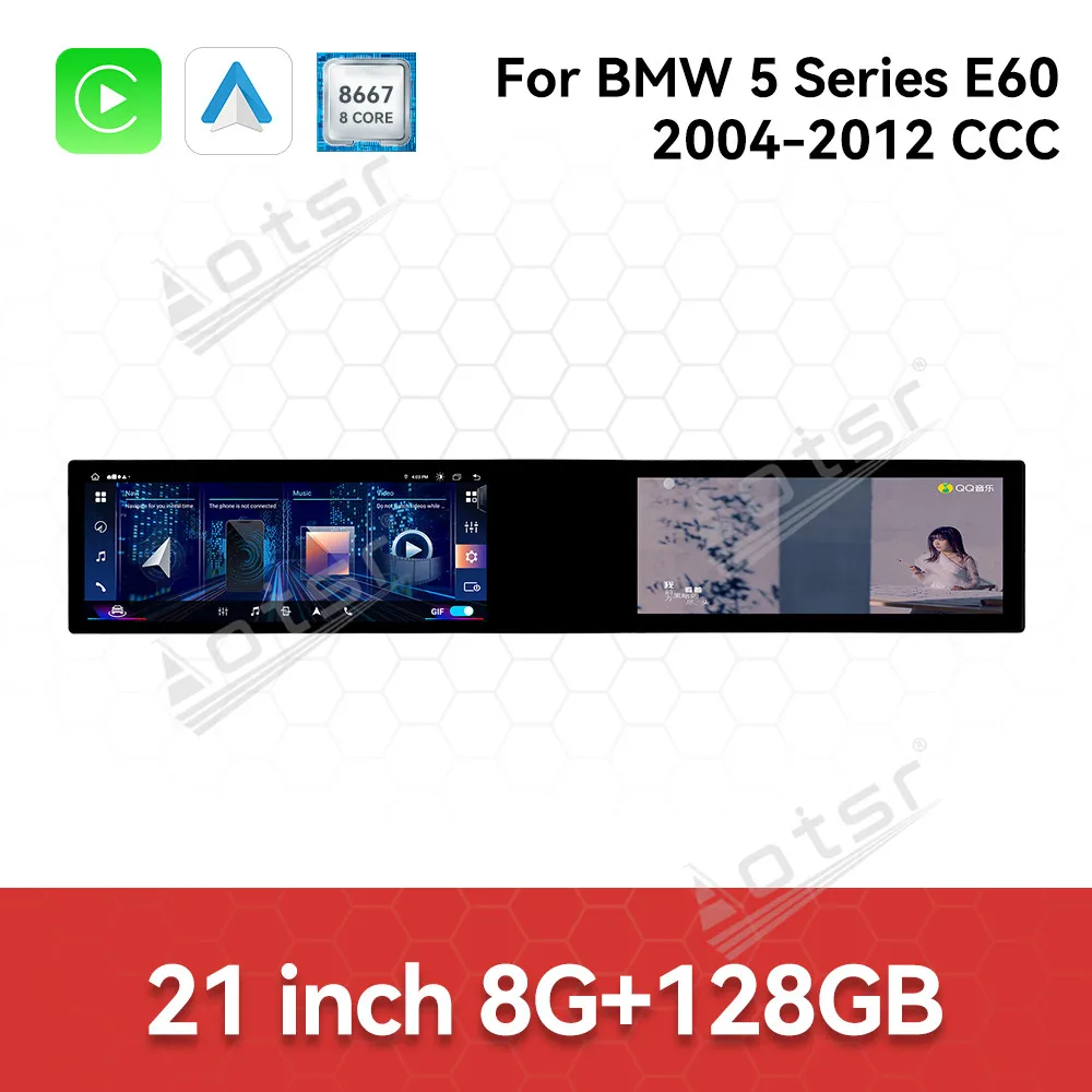 21 Inch Ultra Large HD Dual Screen Android 14 Car Stereo GPS CarPlay Android Auto Car Radio For BMW 5 Series E60 2004-2012 CCC