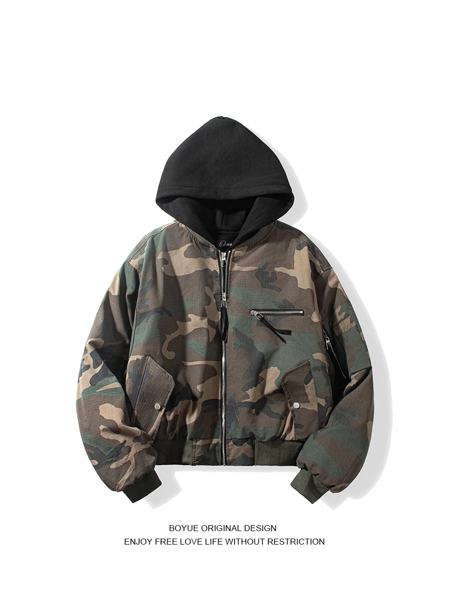 

Boyue Американское камуфляжное летное джае Тонкое хлопковое пальто с капюшоном для мужчин и женщин, уличная рабочая одежда, верхняя одежда Sli