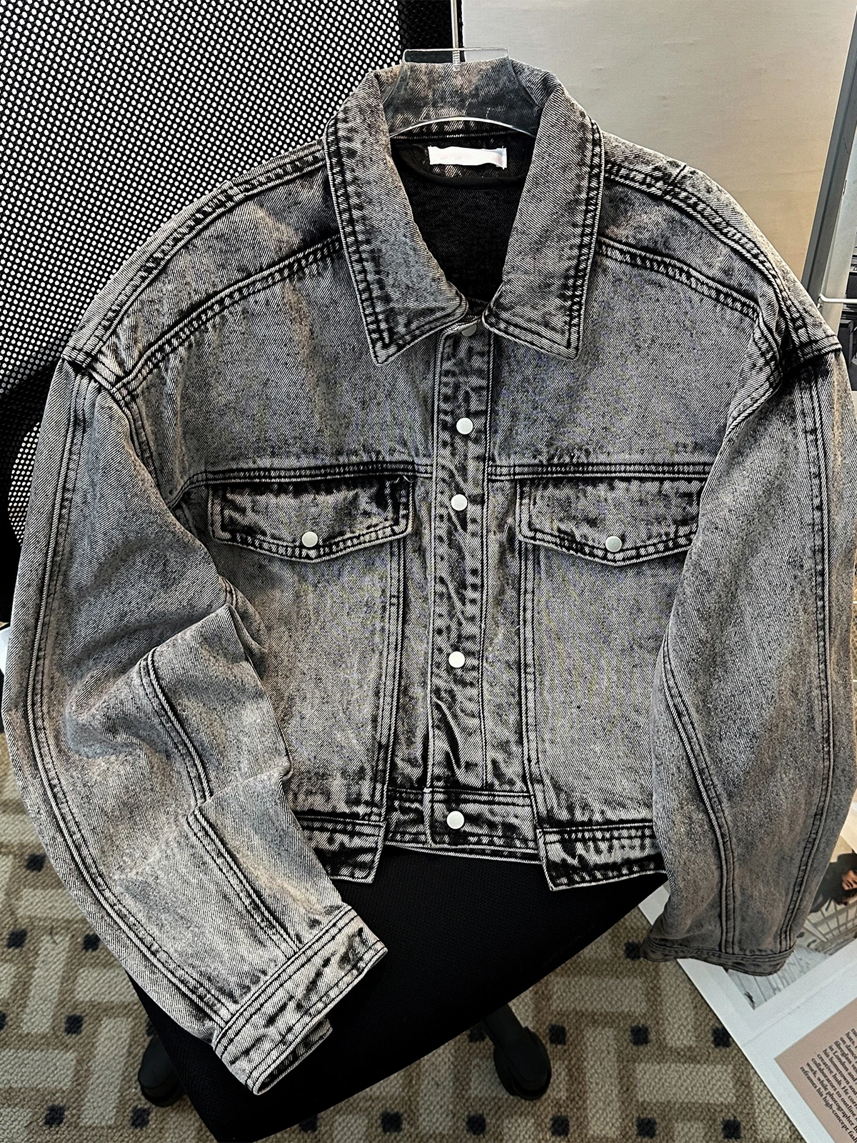 

Женская серая укороченная джинсовая куртка, винтажная джинсовая куртка большого размера с длинными рукавами в стиле Харадзюку, верхняя одежда в корейском стиле бойфренда, одежда 2000-х годов