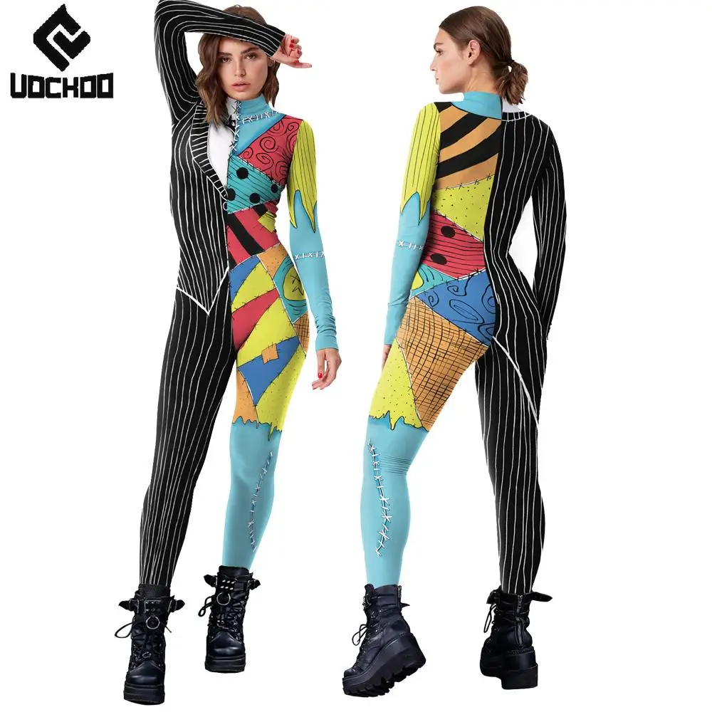

Sally Jumpsuit Woman Halloween Costume Zombies Movie Jack and Sally Cosplay Catsuits Lady Party Outfit Fancy Zentai Bodysuit