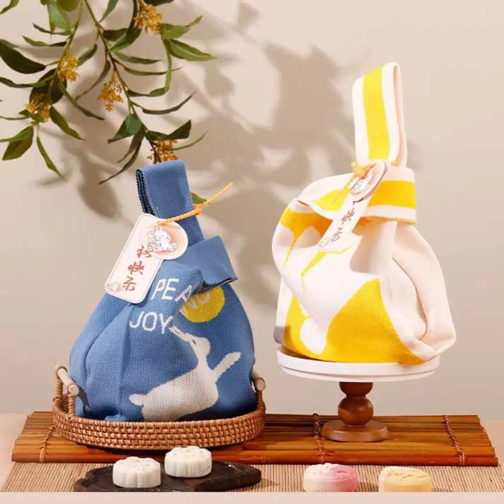 

Mid-Autumn Festival Mooncake Gift Bag Large Capacity Rabbit Knitted Handbag Package Bag Purse Wallets Mini Knot Wrist Bag Girls