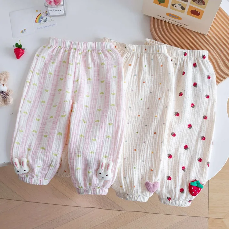 Bequeme Baumwoll-Freizeithose für Mädchen, atmungsaktive Sommerhose mit elastischem Bund, niedliche Hasen-Unterhose für Kinder – Detail 1