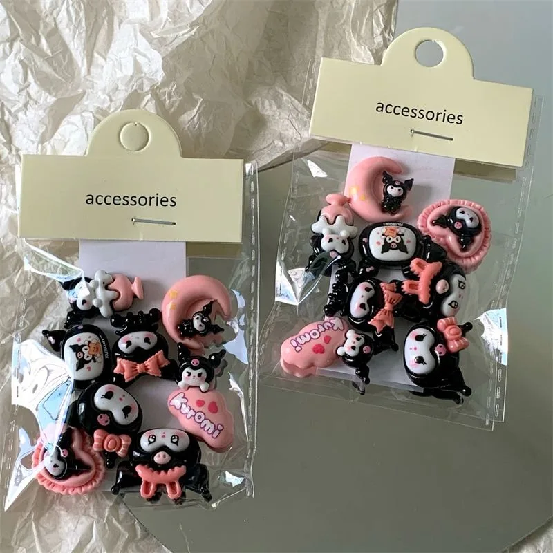 8PCS Sanrio Cartoon Black Kuromi Stickers Decorative Water Cup Mobile Phone Shell Computer Hair Card Stickers Wholesale