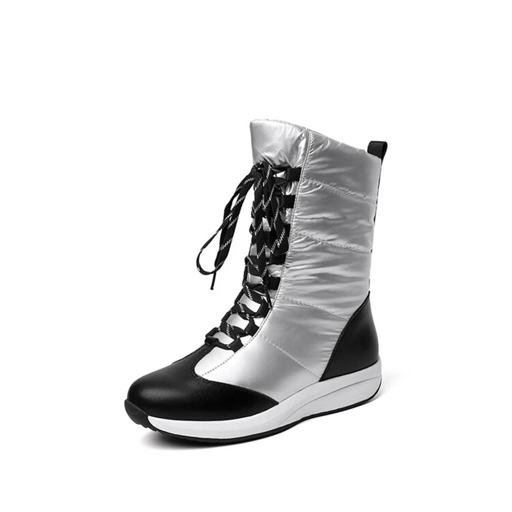 Winter Keep Warm Plush Leather Snow Boots Women Platform Shoes Wedges Zip Cross Straps Waterproof Female Booties Size 35-44 125s image 2