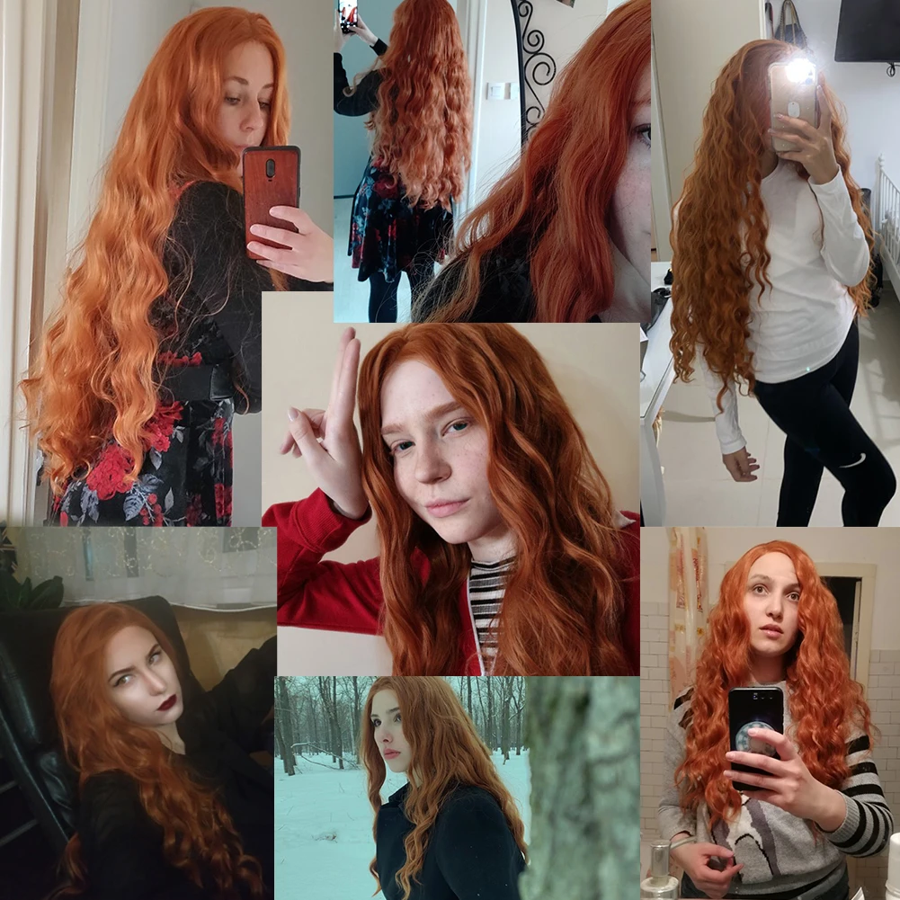 AIMEYA Synthetische Lace-Front-Perücken für Frauen, natürlicher Haaransatz, Kunsthaar-Spitzenperücke, lange braune Perücke, vorgezupfte Cosplay-Frauenperücken – Detail 7