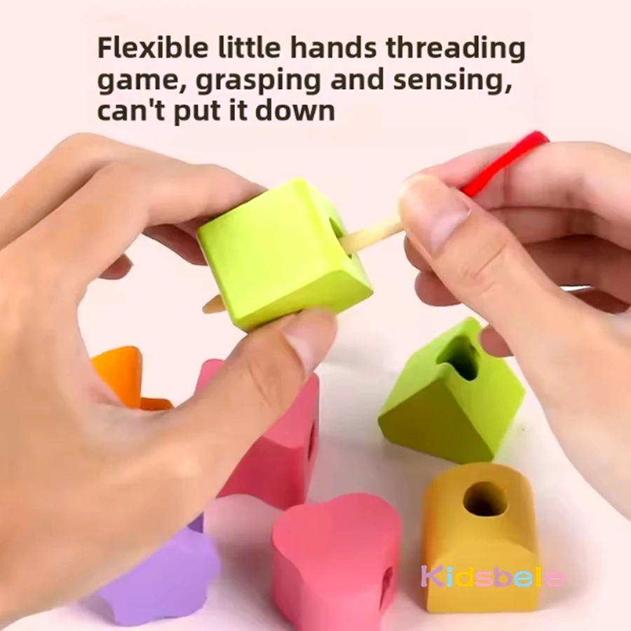 Jouet de correspondance des couleurs pour tout-petits, blocs d'empilage de perles de forme géométrique en bois avec cartes, jouet de motricité Fine Montessori, cadeau d'anniversaire