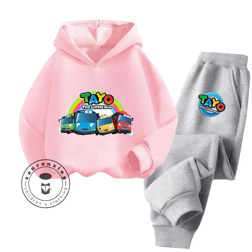 2024 Spring Animation Tayo the Litte Bus Boys and Girls Children\'s Cotton Hoodie + Pants Home Design Super Soft Activewear