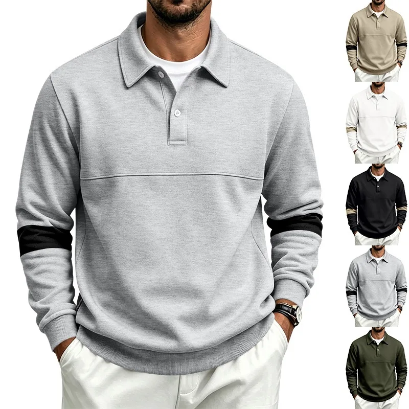 Men's Solid Color Long Sleeved Polo Shirt Spring and Autumn New Product Simple Exquisite Loose and Casual Men's Top — купить у AliExpress WW
