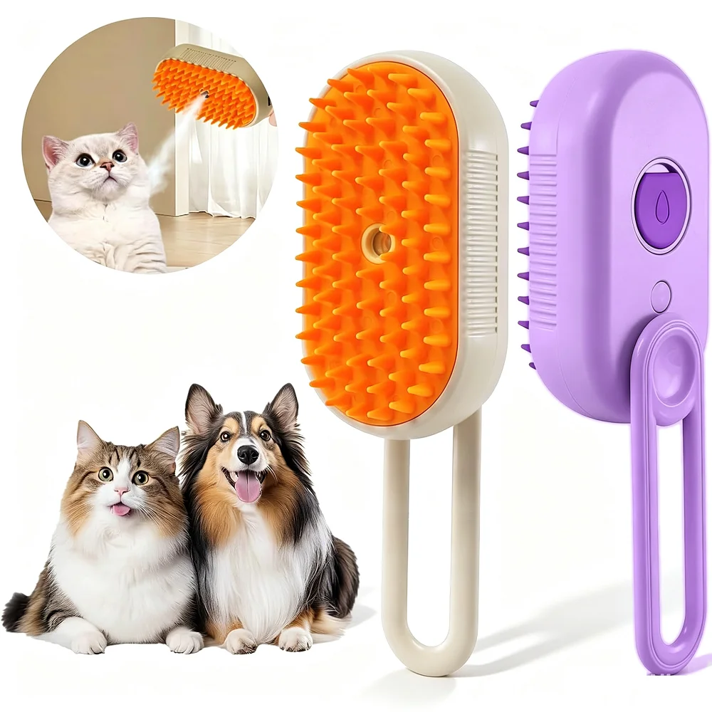 3 in 1 Cat Steam Brush for Shedding Combing USB Rechargeable Hair Cleaning Steam Pet Brushes for Cats Dogs Defur Massage Comb