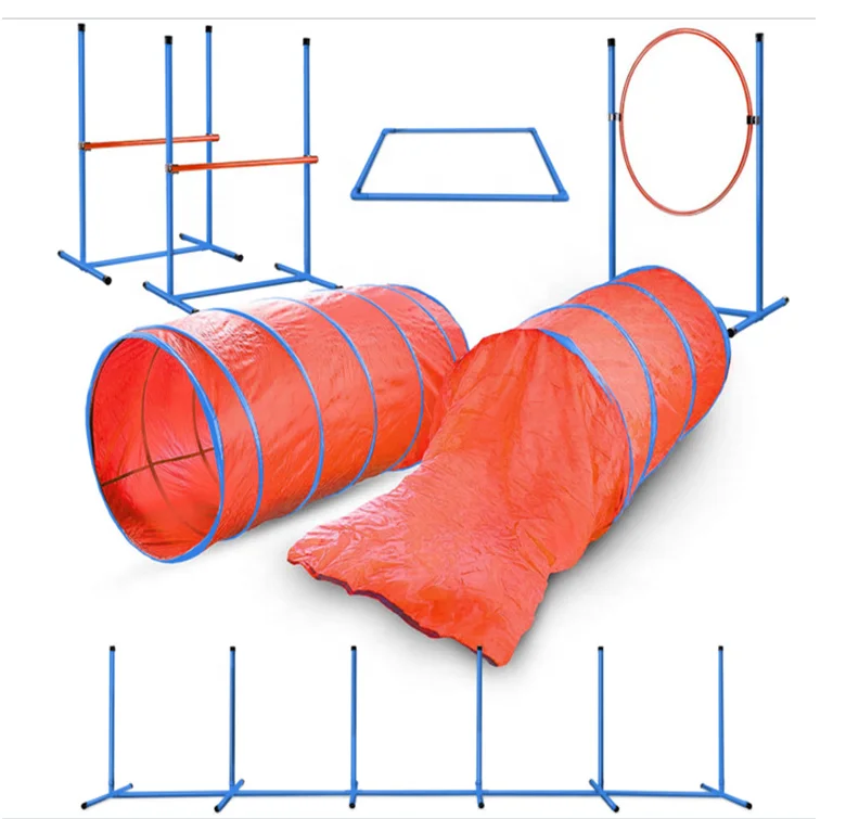 PVC Dog Agility Training Set, Adjustable Hurdles, Poles & Tunnel Obstacle Course Kit with Carry Bag