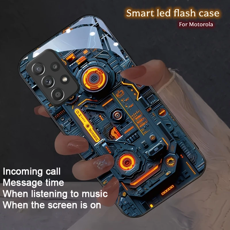 

Mechanical Luminous Glass Phone Case For Motorola Moto Edge 70 60 50 Pro G86 Power G06 G34 G55 G32 LED Flash Coque Cover Shell