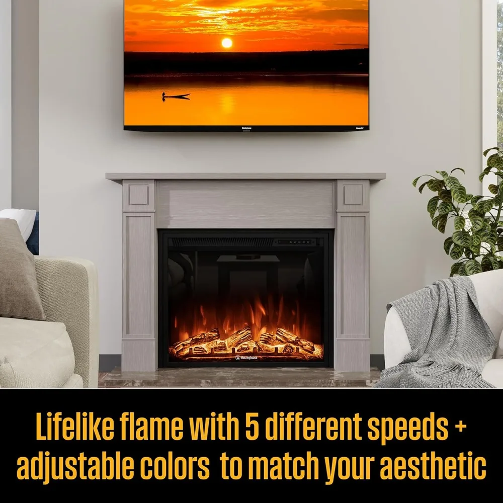 28 Inch Electric Fireplace Heater, Compatible with Alexa & Google Home, in-Wall Recessed Fireplace Insert, Color Changing Flames