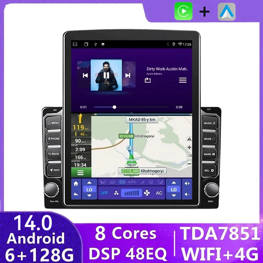 

2 Din Android 14 беспроводной Carplay/авторадио 9,7-дюймовый вертикальный экран GPS автомобильный видеоплеер радио Tesla Style головное устройство 2DIN стерео