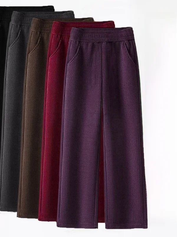 High Waist Thickened Corduroy Pants Women's Autumn Winter New Style Fleece Lined Wide Leg Pants Slimming Effect Warmth