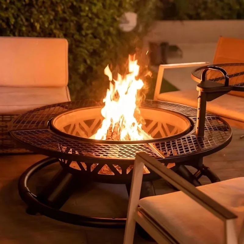 2026 Factory Direct Sales Multifunctional Fire Pit Cooking Dry Firewood Anticorrosive Wood Burning Fire Pit With Fire Poker