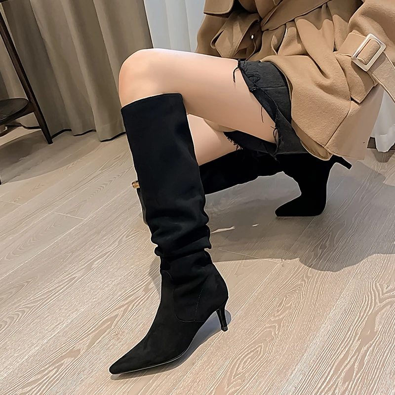 JOZHAMTA Size 34-39 Women Knee Boots Suede Sexy Thin High Heels Shoes For Women Long Boots Winter 2023 Fashion Casual Office