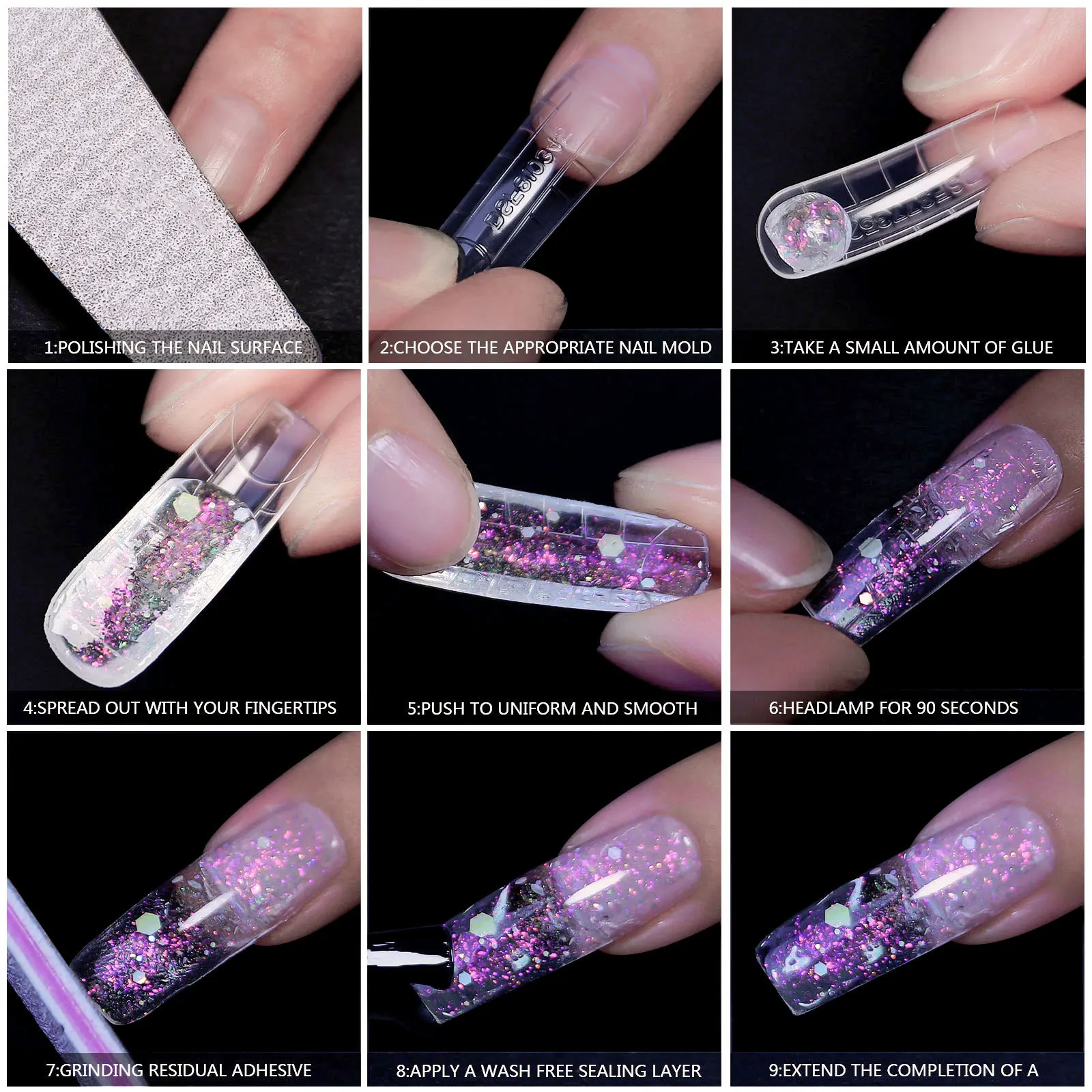 15Ml Vaste Verlenging Glitter Nagelgel Non Stick Hand Helder Roze Lichtgevende 3d Modellering Carving Flower Franse Nail Art Voor Manicure