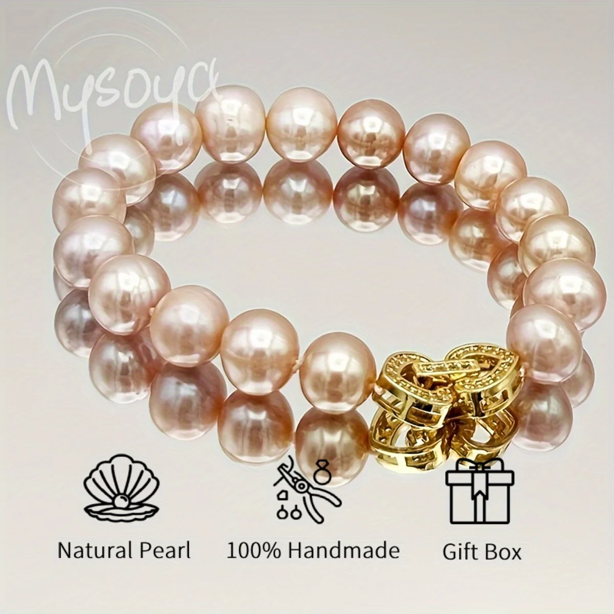 

MYSOYA 8-9 мм натуральный розовый пресноводный жемчуг браслет для женщин и мужчин с подарочной коробкой день рождения, свадьба, Рождество, Новый год, ювелирные изделия, подарок