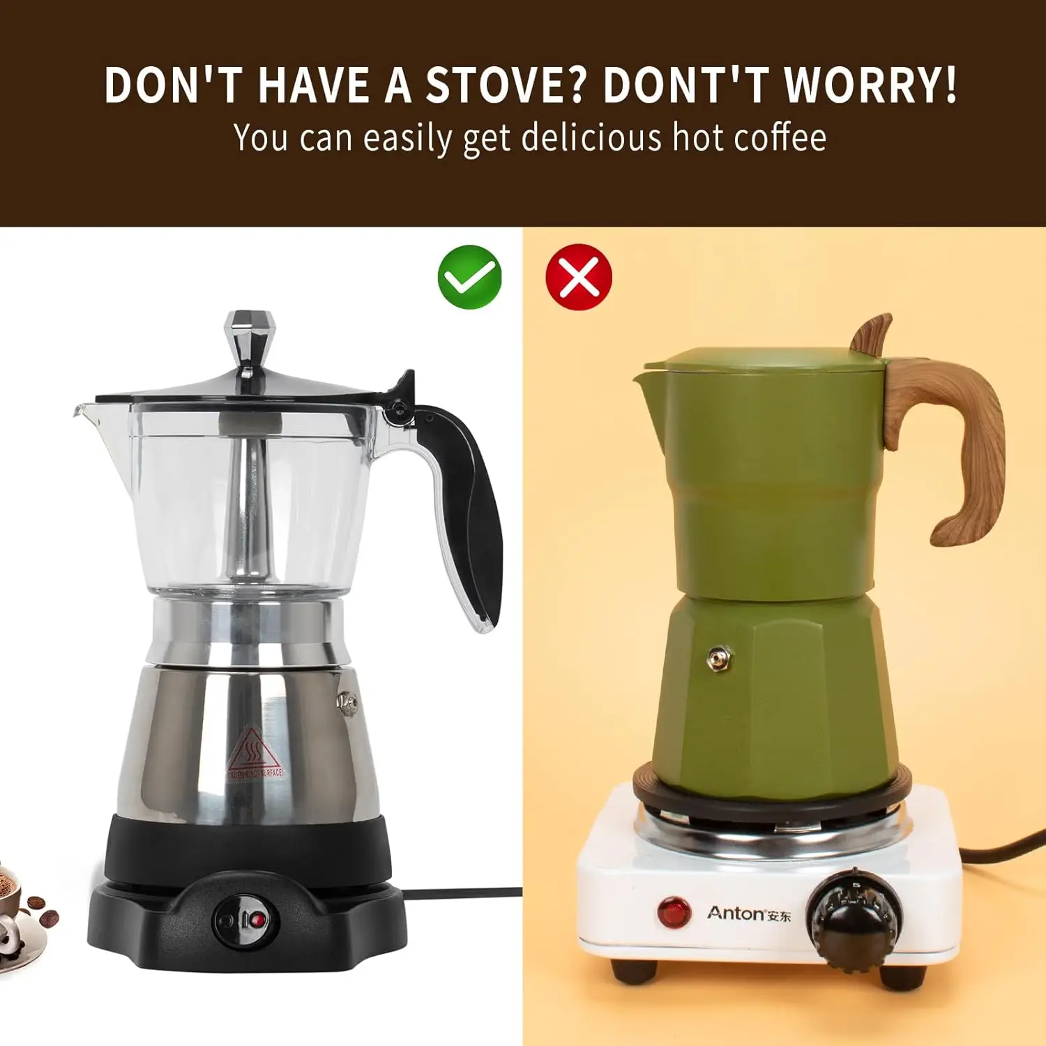 Cafeteras Electricas Modernas Moka Pot، ماكينة إسبريسو القهوة الإيطالية، ماكينة صنع القهوة الكوبية سعة 6 أكواب مع قاعدة قابلة للفصل والزائد