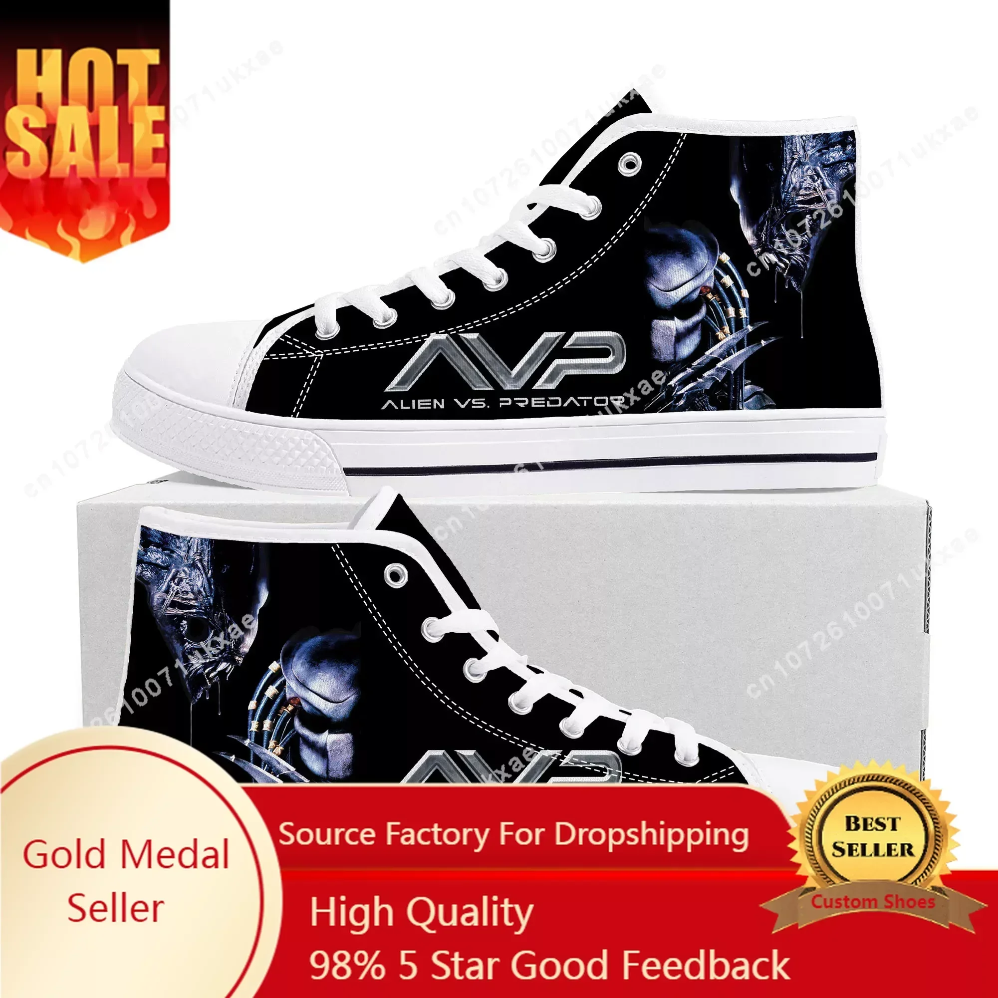 The Predator Alien Movie High Top Sneakers Mens Womens Teenager Canvas High Quality Sneaker Casual Custom Made Shoes DIY Shoe