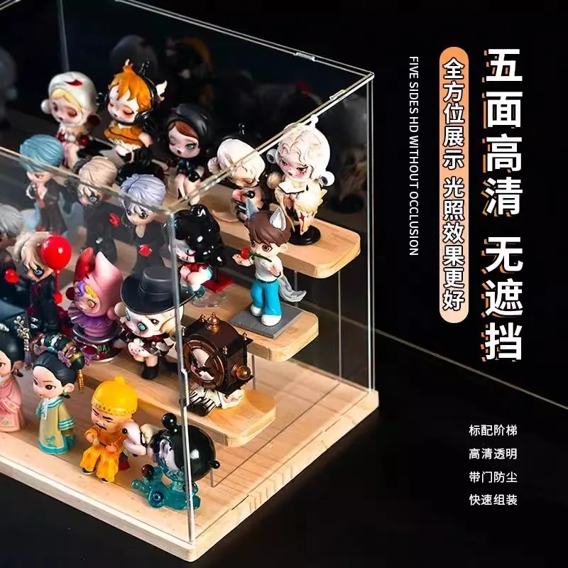 New Wooden Acrylic Clear Display Case 2tier Car Models Doll Toys Blind Box Storage Case Figurines Stand Holder Rack Organizer