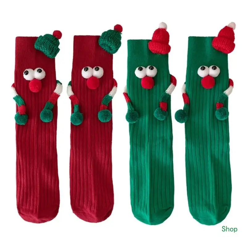 Dropship Christmas Holiday Socks Novelty Funny 3D Santa Hat Hand Holding Socks with Big Curious Eyes for Unisex