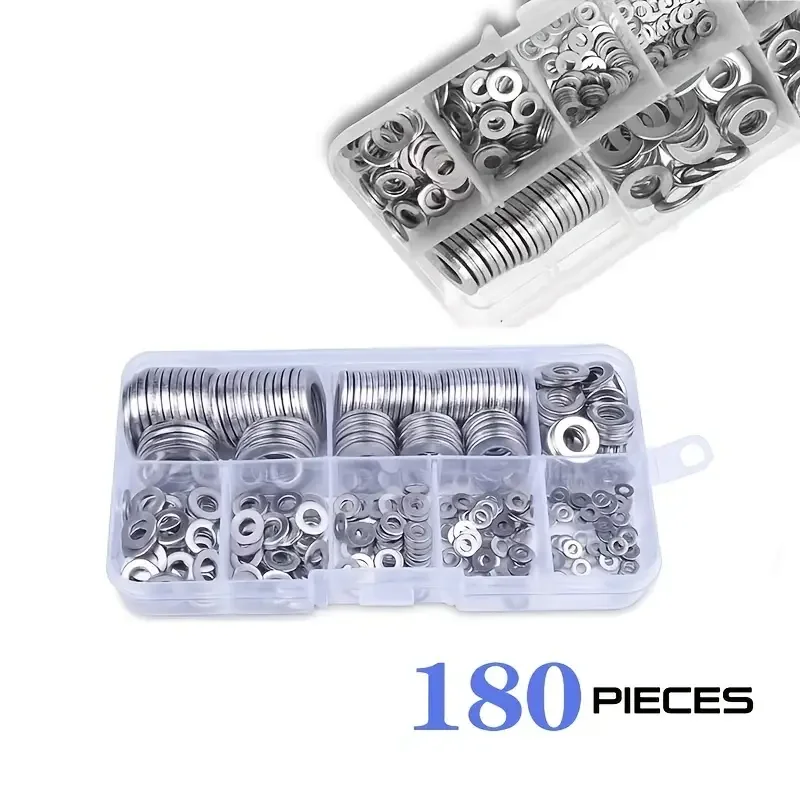Item Name: 180PCs Flat Washers Set Big Plain Washers Gaskets M2 M2.5 M3 M4 M5 M6 M8 M10 Metal Washers Fastener