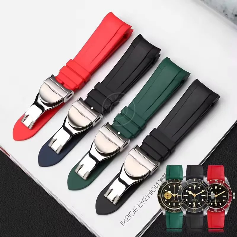 Natural Rubber Watchband Special for Tudor Black Bay 1958 41mm GMT Pelagos Pin/Folding buckle Men Silicone Watch Strap 22mm