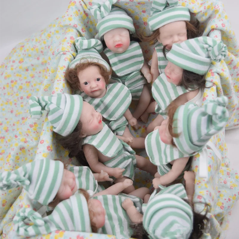 

15CM Mini Lifelike Rebirth Baby Cute Baby Reborn Doll Full Body Silicone Palm Doll Blush Face Handmade Hair Soft Child Gifts