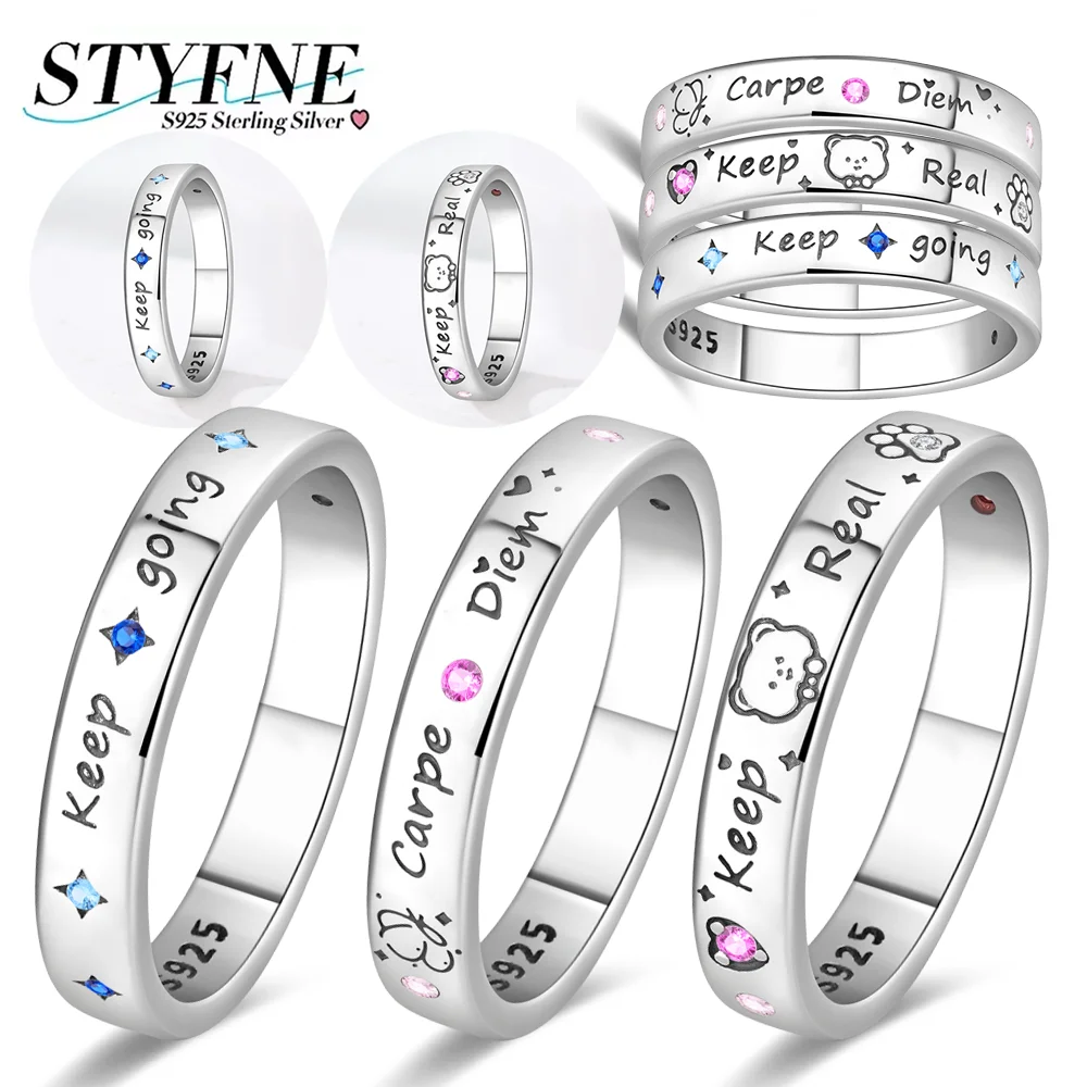 

925 Silver Blue Starlight Ring Pink Cute Ring 7-9 Yards Closed Ring for Birthday Anniversary Valentine's Day Jewelry Gift Women