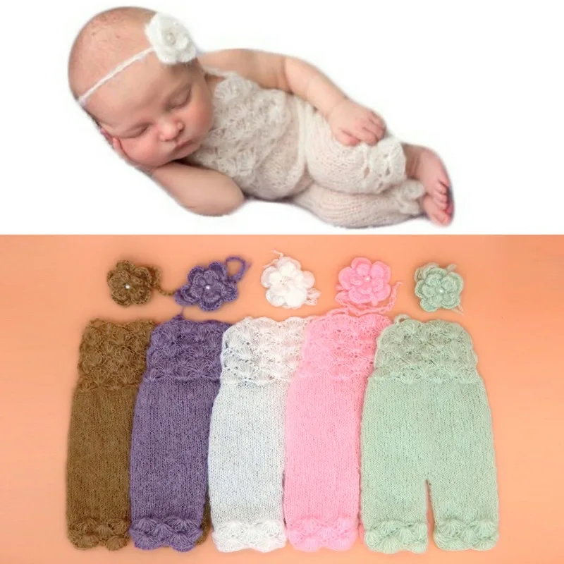 Newborn Photography Props Headband and Mohair Pants Newborn Photography Yarn Mohair Weaving Clothes Baby Photography Clothes