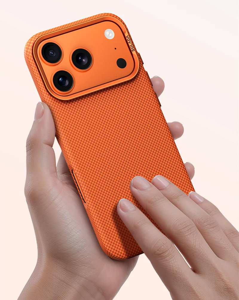 Magnetische Matte Handyhülle aus Legierung mit Einfarbigem Glas für iPhone 17 18 Pro Max 16 Pro, Carbonfaser-Textur, Kabellose Ladung, Rückseitenabdeckung – Detail 4