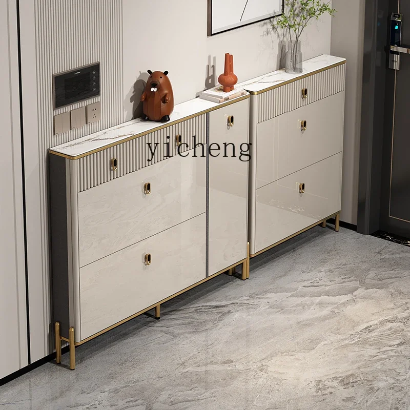 

XL light luxury ultra-thin shoe cabinet 17cm household door tipping bucket thin extremely narrow space-saving entrance cabinet