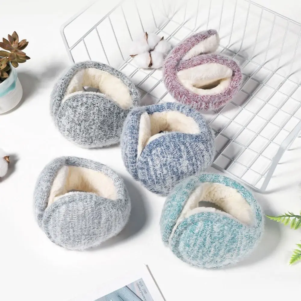 Back Worn Design Mohair Fleece Earmuffs Lining Stretch Knitted Ear Warmers Portable Lightweight Windproof Ear Covers