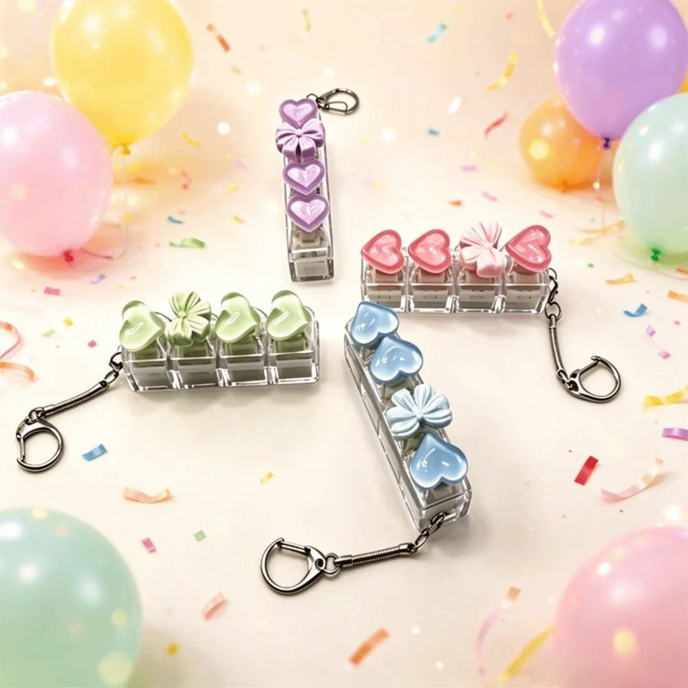 Heart Keyboard Press Button Keyring Reduce Anxiety Press The Keyboard Cliker Keychain Knot Keyboard Keychain Bags Hanging Charm