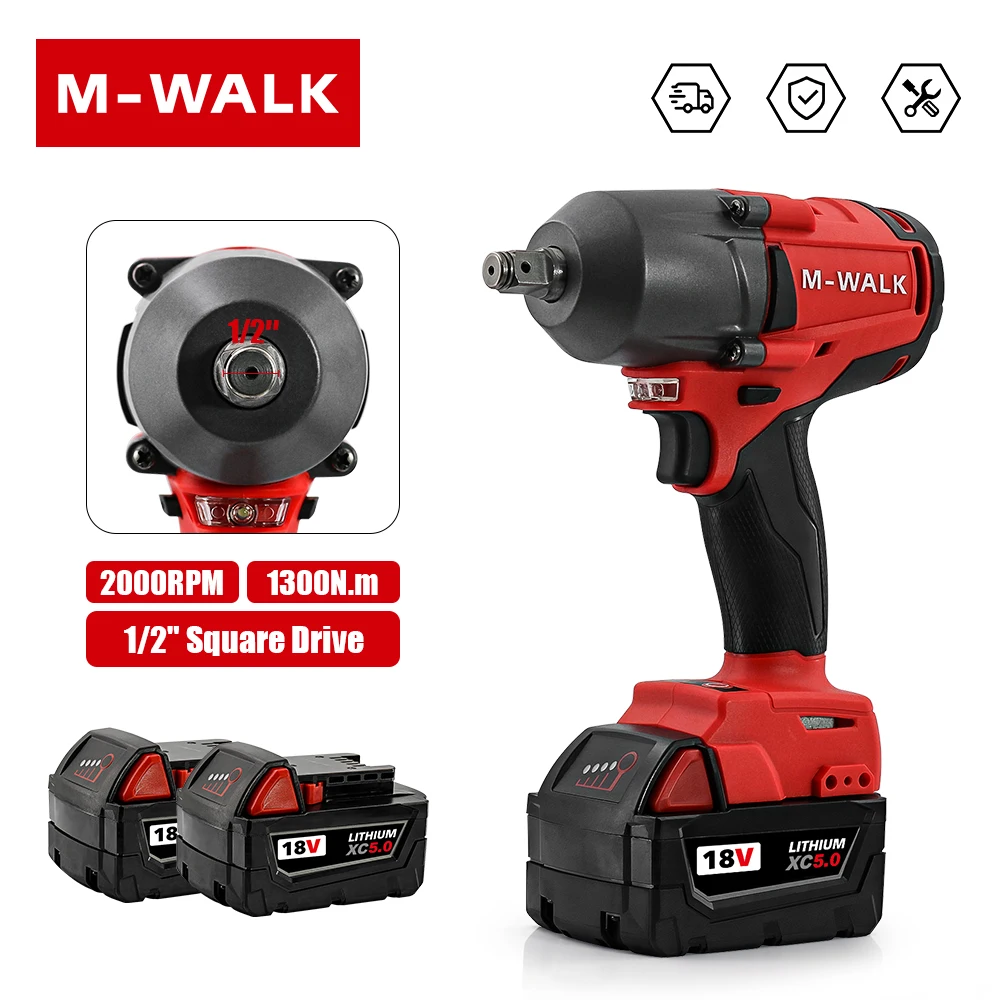 

M-WALK Tool 1300N.M Brushless Impact Wrench Cordless Electric Wrench 1/2 in Screwdriver Power Tool For Milwaukee 18V Battery Pin