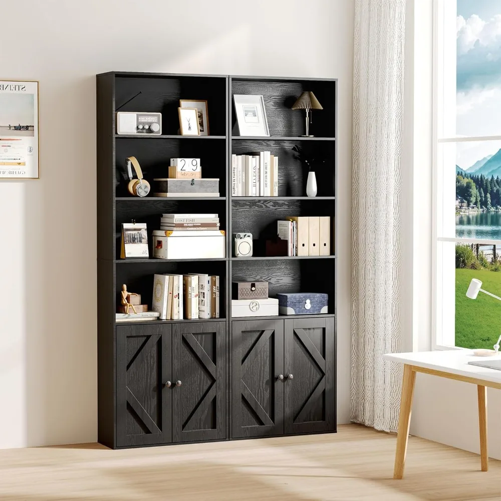 أرفف كتب خشبية وظيفية وخزائن كتب مع أبواب وخزانة، أرفف تخزين لعرض 6 أرفف على الأرض بطول 70.86 بوصة #2
