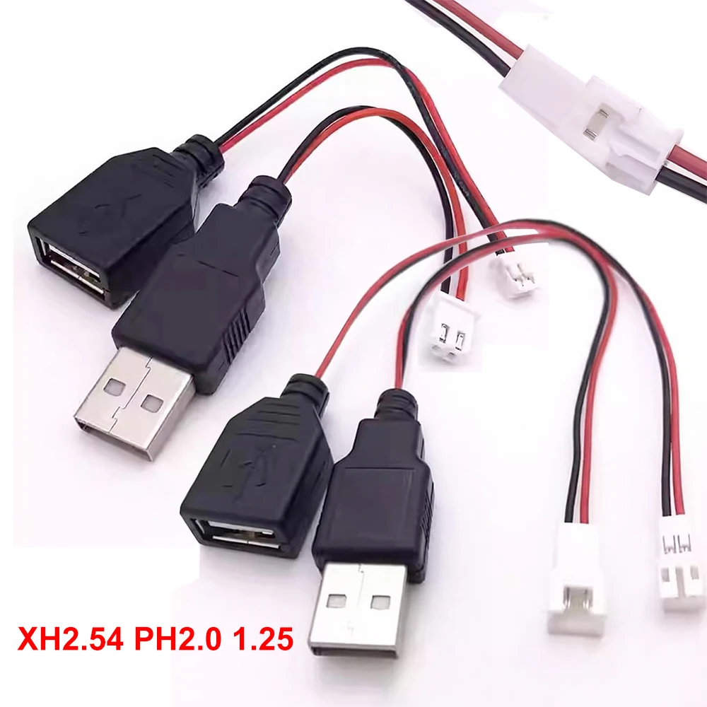 USB Male Female To XH2.54 PH2.0 1.25-2P Terminal Wire 2-core Power Cord USB Socket to PH2.0 XH2.54 1.25 Terminal Adapter Wire