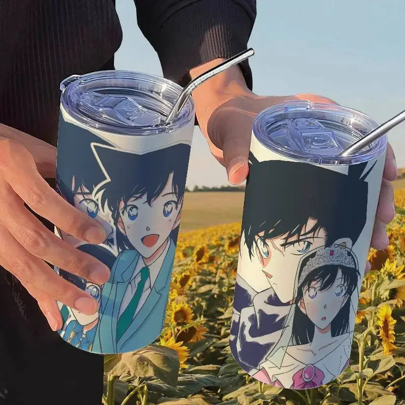 Anime Detective Conan Jimmy Kudo Rachel Moore Cartoon Creative Stainless Steel Insulated Cup Fashionable Straw Cup Children Gift