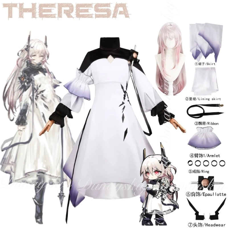 

Arknights Game Theresa Cosplay With The White Dress And A Gradient Color Wig The Gentle Women Beelzebub Cosplay Costume All Suit