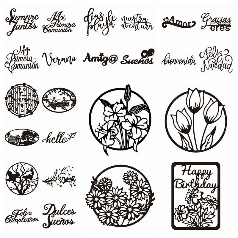 Tulip Daisy Spanish Words Suenor Besos Amor Verano Metal Cutting Dies Scrapbooking For Card Making DIY Crafts Stencil New 2022