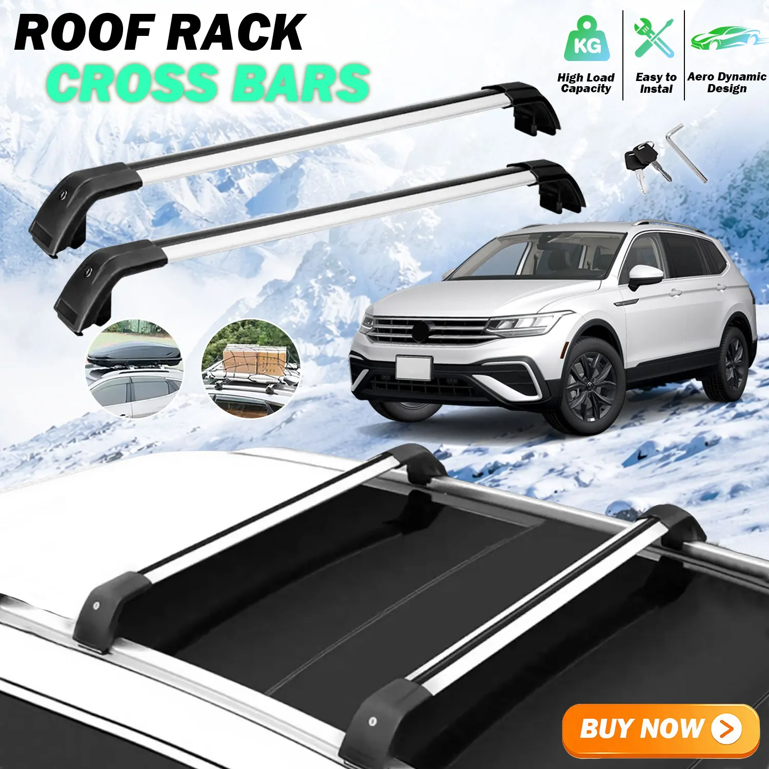 Roof Rack Cross Bars Fits for VW Volkswagen Tiguan 2018-2023 Aluminum Lockable Luggage Carrier Rails Black Heavy Duty