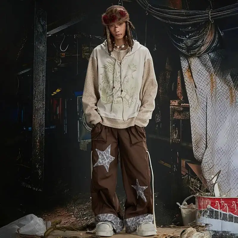 LUZHEN Loose Splicing Double Waist Design Leopard Straight Print Casual Pants Men 2026 New Original Street Male Trousers JY8552