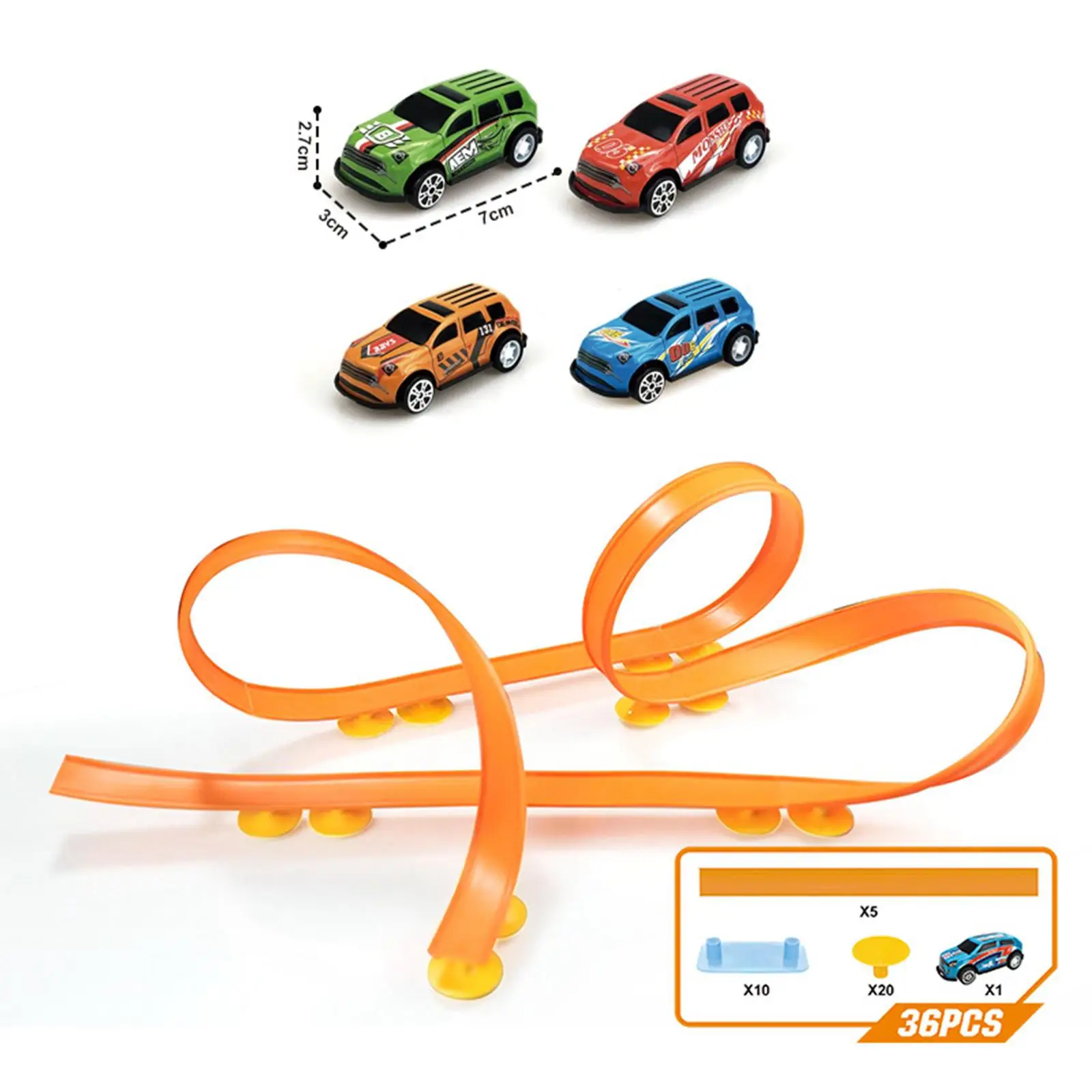 36Pcs Kids Car Track Sets Slot Car Race Track Set Stunts Speed Observation Boys Imagination Pull-back Car Track Playset Toy