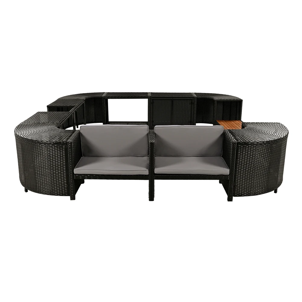 

Spa Surround Spa Frame Quadrilateral Outdoor Rattan Sectional Sofa Set with Mini Sofa, Wooden Seats and Storage Spaces, Grey
